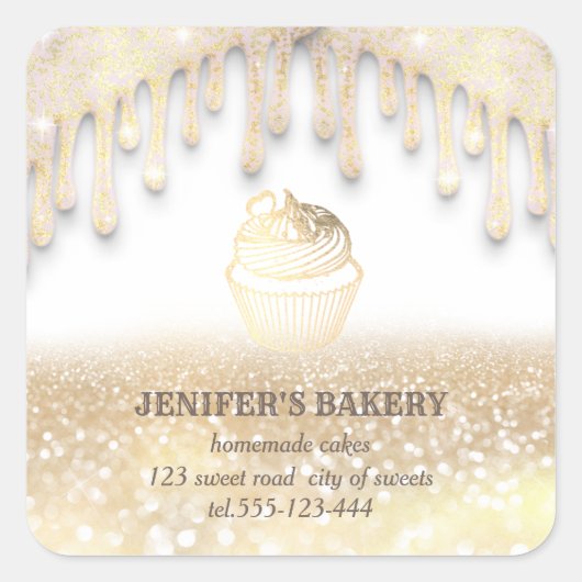 Glittery drips goud Zelfgemaakte cupcakes en snoep Vierkante Sticker (Voorkant)
