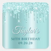 Glittery Drips Light Turquoise Ombre Drop Shadow Vierkante Sticker (Voorkant)