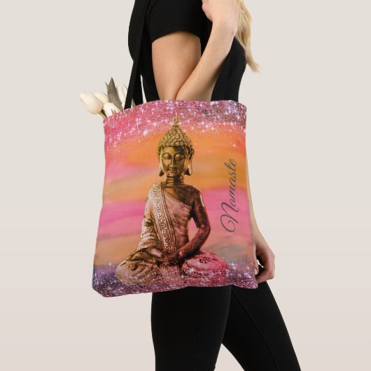 Glittery Dromerige Pastels Zen Buddah Namaste Tote Bag (Dichtbij)