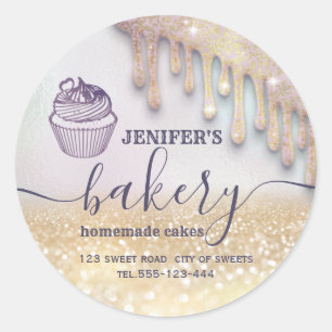 Glittery druppels cupcake-chef-banketbakkerij ronde sticker