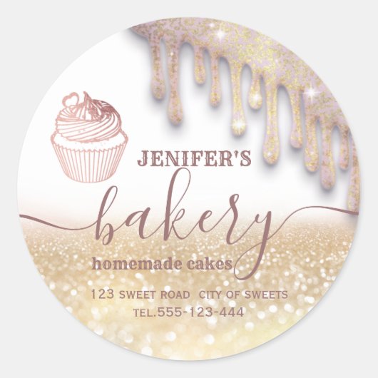 Glittery druppels cupcake-chef-banketbakkerij ronde sticker (Voorkant)