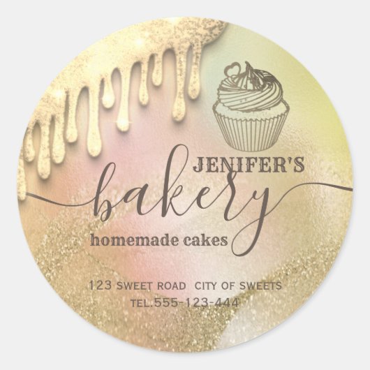Glittery druppels cupcake-chef-banketbakkerij ronde sticker (Voorkant)