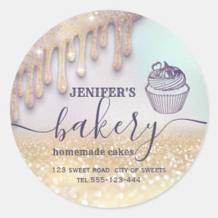 Glittery druppels cupcake chef script bakery class ronde sticker