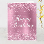 Glittery Dusty Pink Big Happy Birthday Kaart (Gele Bloem)