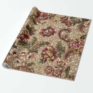 Glittery Earthtone Floral Tapestry Cadeaupapier