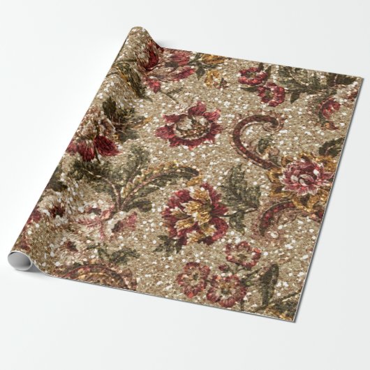 Glittery Earthtone Floral Tapestry Cadeaupapier (Uitgerold)