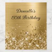 Glittery Edge Gold Foil 50th Birthday Wijn Etiket (Enkel label)