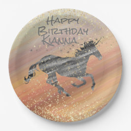 Glittery eenhoorn verjaardag gepersonaliseerd papieren bordje