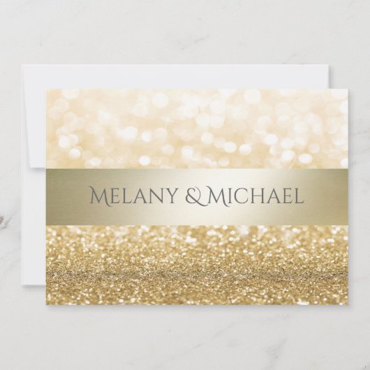 Glittery Elegant modern Gold stripe RSPV Kaart (Achterkant)