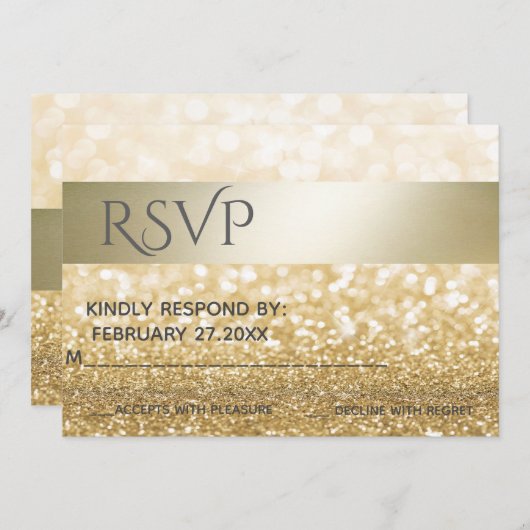 Glittery Elegant modern Gold stripe RSPV Kaart (Voorkant / Achterkant)