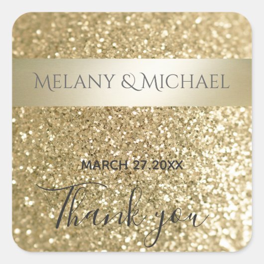 Glittery fancy chic modern gouden streep Bedankt Vierkante Sticker (Voorkant)