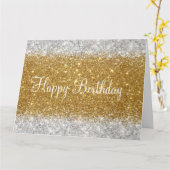 Glittery Faux Gold en Silver Glitter Verjaardag Kaart (Gele Bloem)