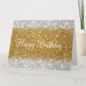 Glittery Faux Gold en Silver Glitter Verjaardag Kaart (Voorkant)