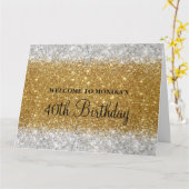 Glittery Faux Gold Zilver 40ste Verjaardag Welkom Kaart (Gele Bloem)