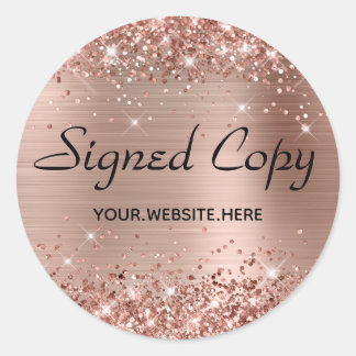 Glittery Faux Roos Gold Foil Ondertekend Exemplaar Ronde Sticker