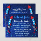 Glittery Fireworks Rocket Julket 4th Uitnodigingen (Voorkant / Achterkant)