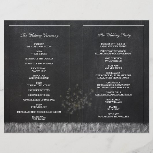 Glittery Floral Chalkboard Wedding Bifold Programm (Achterkant)