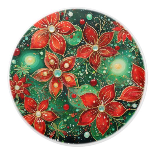 Glittery Floral Christmas Sequence Keramische Knop (Voorkant)