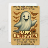 Glittery Ghost Halloween Party Kaart (Voorkant / Achterkant)