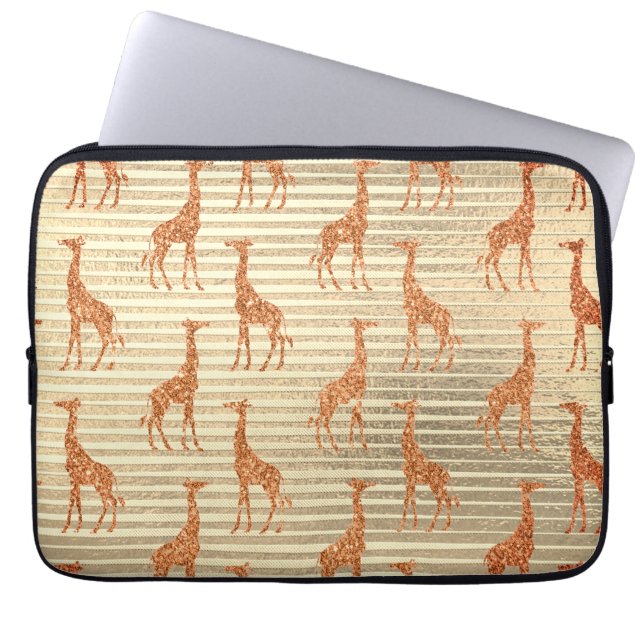 Glittery Giraffe op Gold Foil Laptop Sleeve (Voorkant)