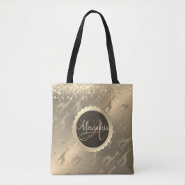Glittery Giraffes op Glitzy Gold Monogram Canvas t Tote Bag