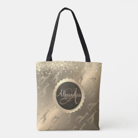 Glittery Giraffes op Glitzy Gold Monogram Canvas t Tote Bag (Achterkant)
