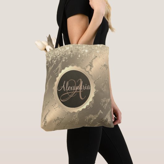 Glittery Giraffes op Glitzy Gold Monogram Canvas t Tote Bag (Dichtbij)