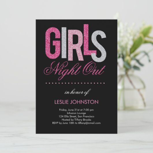 Glittery Girls Night Out / Bachelorette Party Kaart (Staand voorkant)