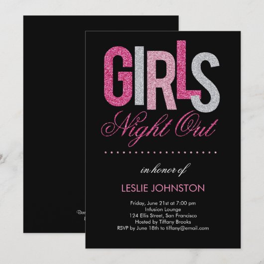 Glittery Girls Night Out / Bachelorette Party Kaart (Voorkant / Achterkant)