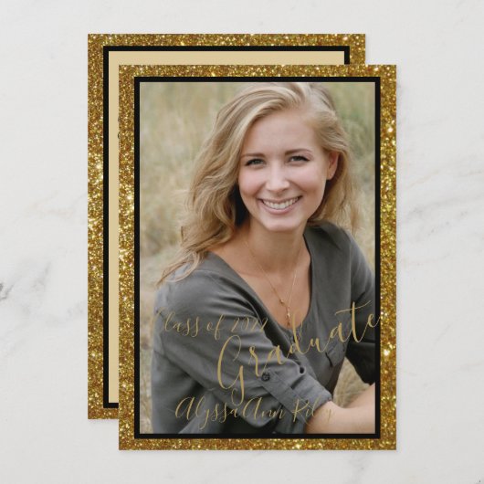 Glittery glam foto Graduparty Uitnodiging (Voorkant / Achterkant)