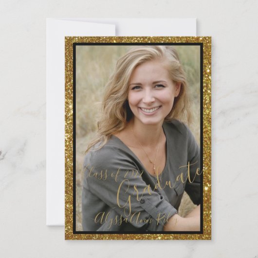Glittery glam foto Graduparty Uitnodiging (Voorkant)