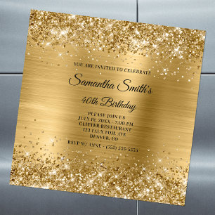 Glittery Gold 40th Birthday Magnetic Invitation