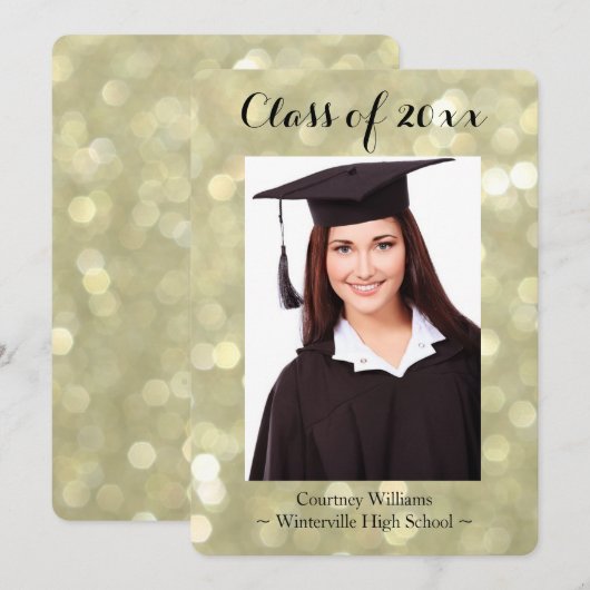 Glittery Gold Afstuderen Foto aankondiging (Voorkant / Achterkant)