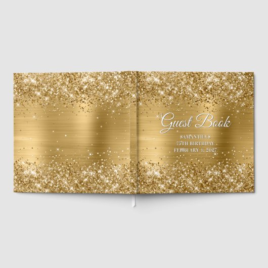 Glittery Gold and White 75th Birthday Gastenboek (Volledig)