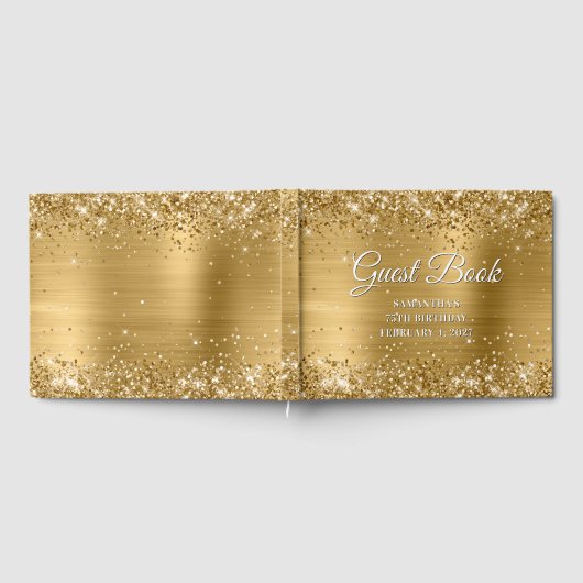 Glittery Gold and White 75th Birthday Gastenboek (Volledig)