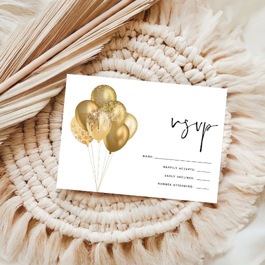 Glittery Gold Balloons Verjaardagsfeest RSVP