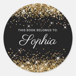 Glittery Gold Black Elegant Calligraphy Book Ronde Sticker