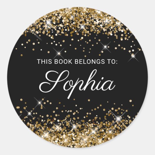 Glittery Gold Black Elegant Calligraphy Book Ronde Sticker (Voorkant)