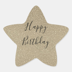 Glittery Gold Black Golden Happy Birthday Classic Ster Sticker