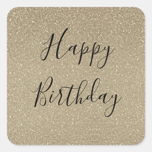 Glittery Gold Black Golden Happy Birthday Classic Vierkante Sticker (Voorkant)
