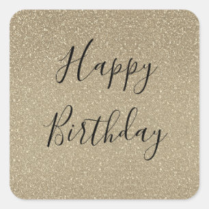 Glittery Gold Black Golden Happy Birthday Classic Vierkante Sticker