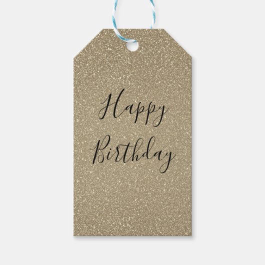 Glittery Gold Black Golden Happy Birthday Sparkly Cadeaulabel (Voorkant)
