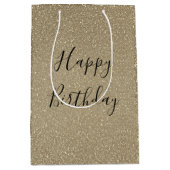 Glittery Gold Black Golden Happy Birthday Sparkly Medium Cadeauzakje (Voorkant)