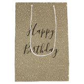 Glittery Gold Black Golden Happy Birthday Sparkly Medium Cadeauzakje (Achterkant)