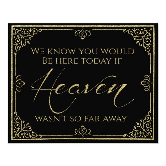 glittery gold black hemelse herdenkingsbord foto afdruk (Voorkant)