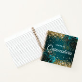 Glittery Gold  Blauwgroen Rozen Quinceanera Guest Notitieboek (Binnen)