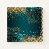 Glittery Gold  Blauwgroen Rozen Quinceanera Guest Notitieboek (Achterkant)