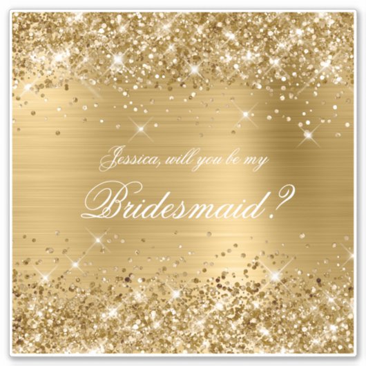 Glittery Gold Bridesmaid-voorstel Gift Box Sticker (Voorkant)