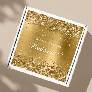 Glittery Gold Bridesmaid-voorstel Gift Box Sticker