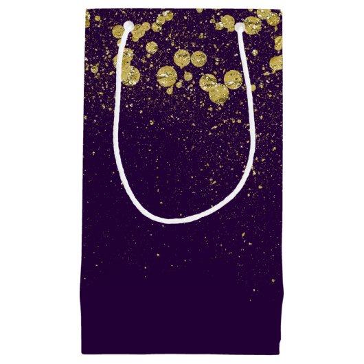 Glittery Gold Confetti op Paarse Klein Cadeauzakje (Voorkant)